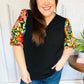 Eyes On You Black Floral Puff Sleeve V Neck Top