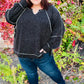 Weekend Ready Charcoal Two Tone Knit Notched Neck Raglan Top