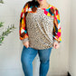 Rust & Khaki Geometric Animal Print Color Block Bubble Sleeve Top