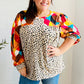 Rust & Khaki Geometric Animal Print Color Block Bubble Sleeve Top