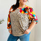 Rust & Khaki Geometric Animal Print Color Block Bubble Sleeve Top