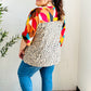 Rust & Khaki Geometric Animal Print Color Block Bubble Sleeve Top