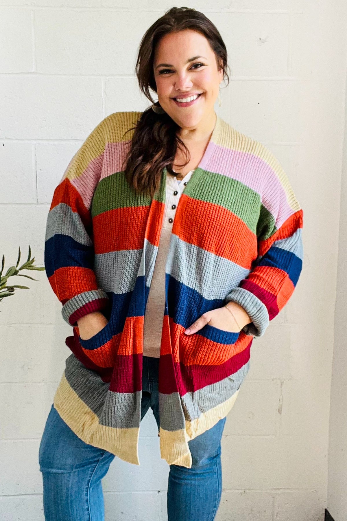 Weekend Ready Multicolor Striped Slouchy Open Cardigan