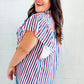 American Red White & Blue Stripe Shirred Yoke Neck Top