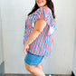 American Red White & Blue Stripe Shirred Yoke Neck Top