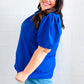 Lovely In Holiday Blue Frill Mock Neck Woven Top