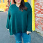 Casual Chic Hunter Green Oversized V Neck Rib Knit Sweater