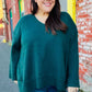 Casual Chic Hunter Green Oversized V Neck Rib Knit Sweater