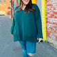 Casual Chic Hunter Green Oversized V Neck Rib Knit Sweater