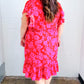 Remember Me Red & Pink Floral Print Smocked Waist Midi Dress