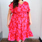 Remember Me Red & Pink Floral Print Smocked Waist Midi Dress