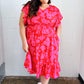 Remember Me Red & Pink Floral Print Smocked Waist Midi Dress