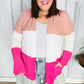 Face The Day Blush Wide Stripe Hacci Colorblock Cardigan