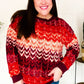 Holiday Vibes Wine Cable Knit Print Hacci Knit Sweater