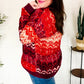 Holiday Vibes Wine Cable Knit Print Hacci Knit Sweater