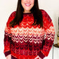 Holiday Vibes Wine Cable Knit Print Hacci Knit Sweater