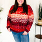 Holiday Vibes Wine Cable Knit Print Hacci Knit Sweater