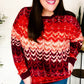 Holiday Vibes Wine Cable Knit Print Hacci Knit Sweater