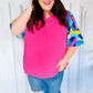 Tell Your Story Fuchsia Geo Print Puff Sleeve V Neck Top