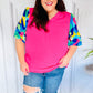 Tell Your Story Fuchsia Geo Print Puff Sleeve V Neck Top