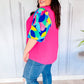 Tell Your Story Fuchsia Geo Print Puff Sleeve V Neck Top