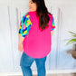 Tell Your Story Fuchsia Geo Print Puff Sleeve V Neck Top