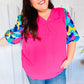 Tell Your Story Fuchsia Geo Print Puff Sleeve V Neck Top