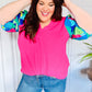 Tell Your Story Fuchsia Geo Print Puff Sleeve V Neck Top