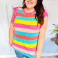 Relaxed Fun Mint & Fuchsia Stripe Flutter Sleeve Terry Knit Top