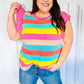 Relaxed Fun Mint & Fuchsia Stripe Flutter Sleeve Terry Knit Top