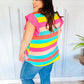 Relaxed Fun Mint & Fuchsia Stripe Flutter Sleeve Terry Knit Top