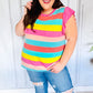 Relaxed Fun Mint & Fuchsia Stripe Flutter Sleeve Terry Knit Top