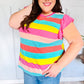 Relaxed Fun Mint & Fuchsia Stripe Flutter Sleeve Terry Knit Top