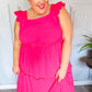 Lots To Love Fuchsia Smocked Flutter Sleeve Tiered Midi Dress