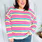 Bold & Sassy Fuchsia Multi Stripe Pullover Sweater