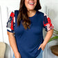 Stand-Out Navy Patriotic Patchwork Puff Sleeve Top