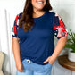 Stand-Out Navy Patriotic Patchwork Puff Sleeve Top