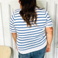 America Proud Blue Striped Embroidered Puff Sleeve Top