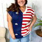 Stars & Stripes Americana V Neck Dolman Sweater Top