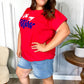 Oh My Stars Red Embroidered French Terry Dolman Top