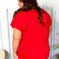 Oh My Stars Red Embroidered French Terry Dolman Top