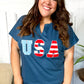 USA Navy Patch Notched Neck Dolman Top