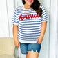 America Proud Blue Striped Embroidered Puff Sleeve Top