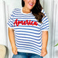 America Proud Blue Striped Embroidered Puff Sleeve Top