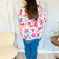 Tropical Breeze Peach Floral Banded V Neck Flutter Sleeve Top