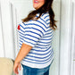 America Proud Blue Striped Embroidered Puff Sleeve Top