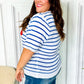 America Proud Blue Striped Embroidered Puff Sleeve Top