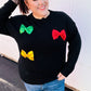 Be Merry Black Multicolor Sequin Bow Knit Sweater