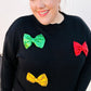 Be Merry Black Multicolor Sequin Bow Knit Sweater