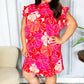 True Love Pink & Red Floral Smocked Ruffle Sleeve Dress